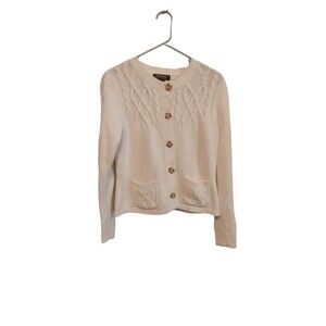 Eddie Bauer Thick cable knit white button down sweater